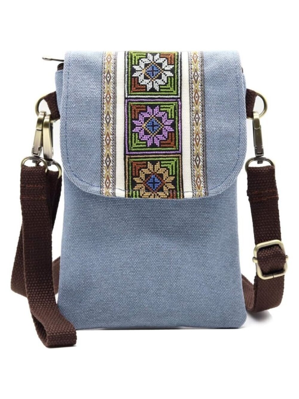 Women's Light Blue Vintage Embroidered Cute Mini Cross Body Bag Small Handbags